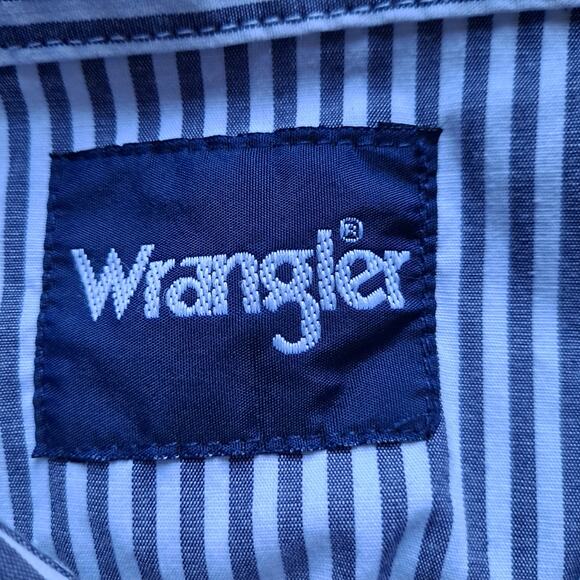 Wrangler Western Shirt Striped Pearl Snap Wrinkle Resistant Gray White Mens M - Picture 9 of 13
